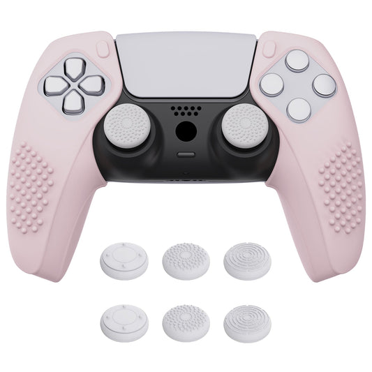 PlayVital 3D Studded Edition Anti-Slip Silicone Cover Skin with Thumb Grip Caps for PS5 Wireless Controller, Compatible with Charging Station - Cherry Blossoms Pink - TDPF017 PlayVital