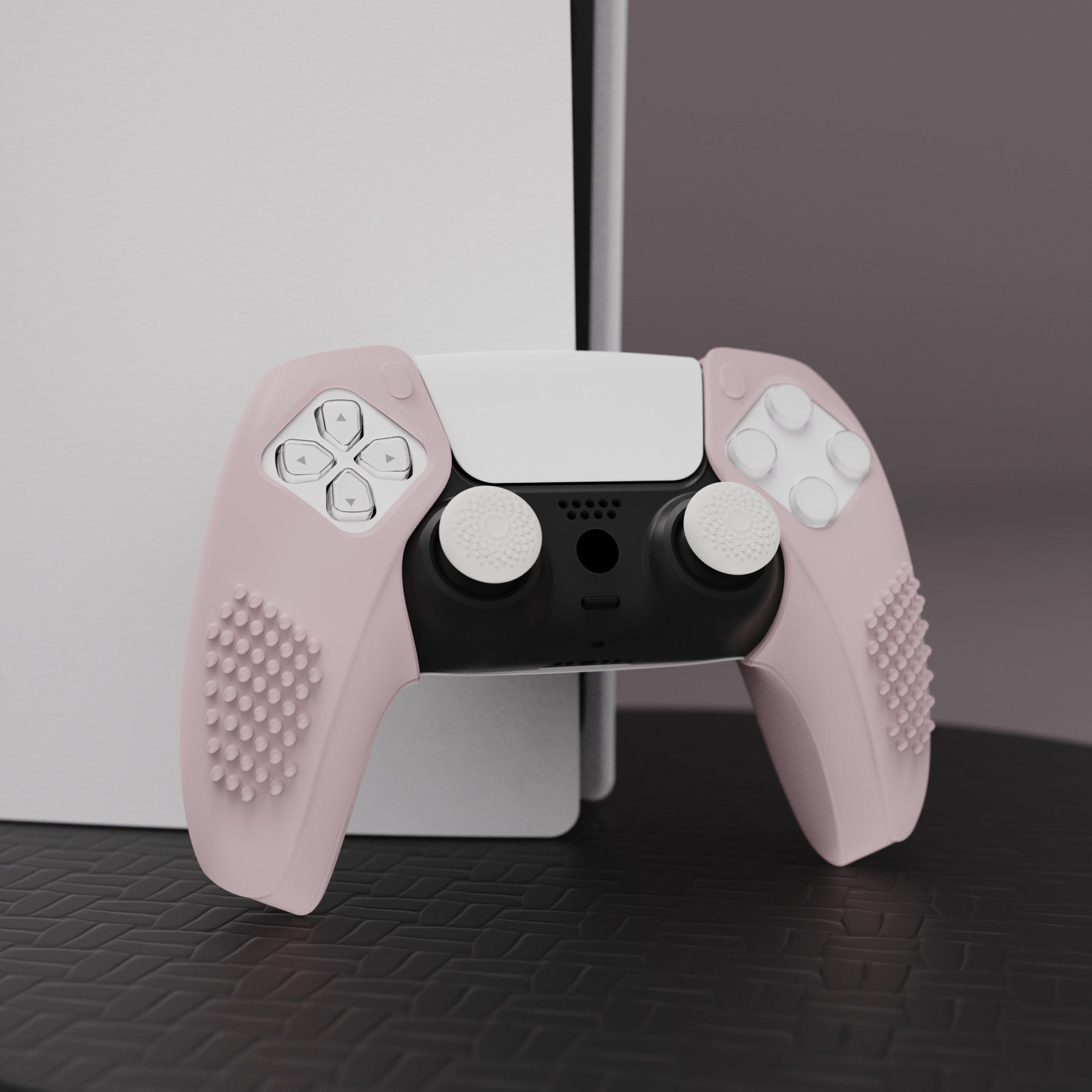 PlayVital 3D Studded Edition Anti-Slip Silicone Cover Skin with Thumb Grip Caps for PS5 Wireless Controller, Compatible with Charging Station - Cherry Blossoms Pink - TDPF017 PlayVital