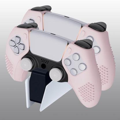 PlayVital 3D Studded Edition Anti-Slip Silicone Cover Skin with Thumb Grip Caps for PS5 Wireless Controller, Compatible with Charging Station - Cherry Blossoms Pink - TDPF017 PlayVital