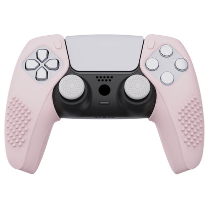 PlayVital 3D Studded Edition Anti-Slip Silicone Cover Skin with Thumb Grip Caps for PS5 Wireless Controller, Compatible with Charging Station - Cherry Blossoms Pink - TDPF017 PlayVital