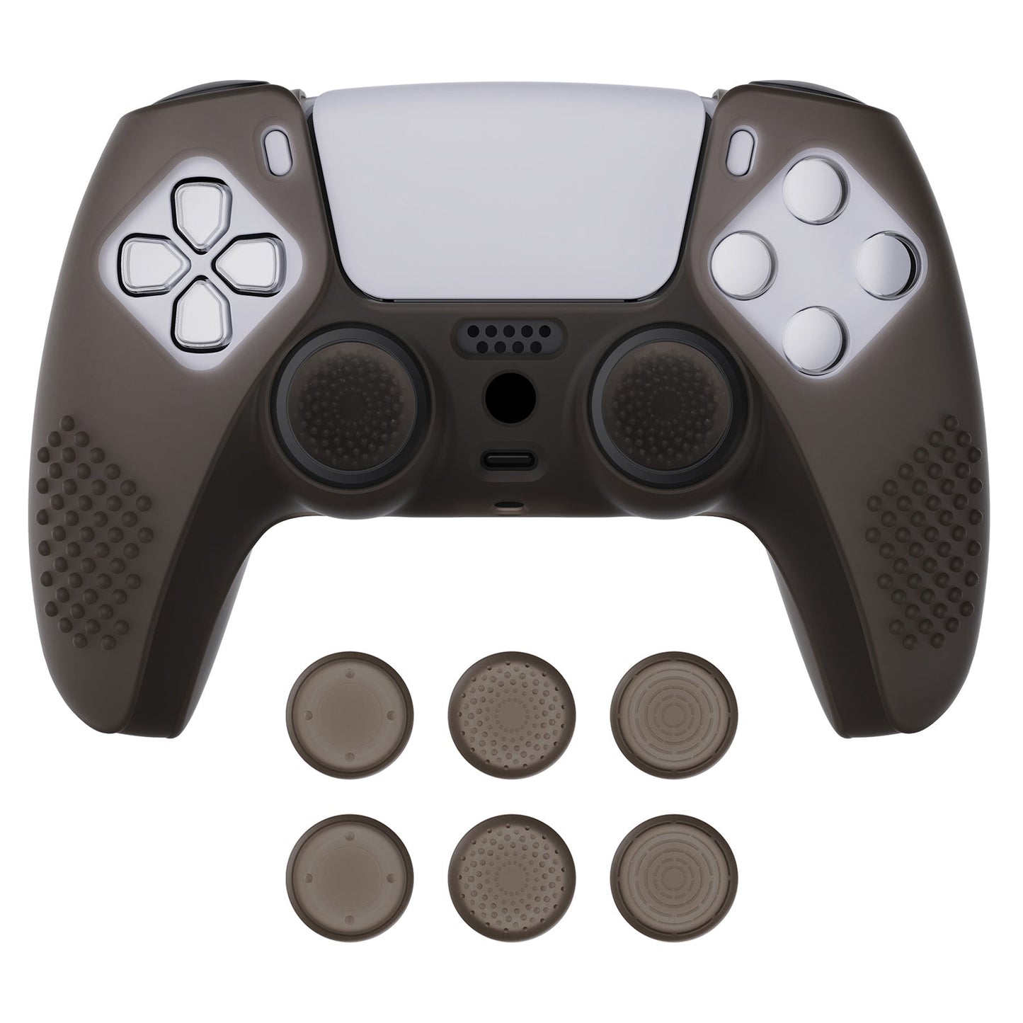 PlayVital 3D Studded Edition Anti-Slip Silicone Cover Skin with Thumb Grip Caps for PS5 Wireless Controller - Clear Black - TDPF013 PlayVital