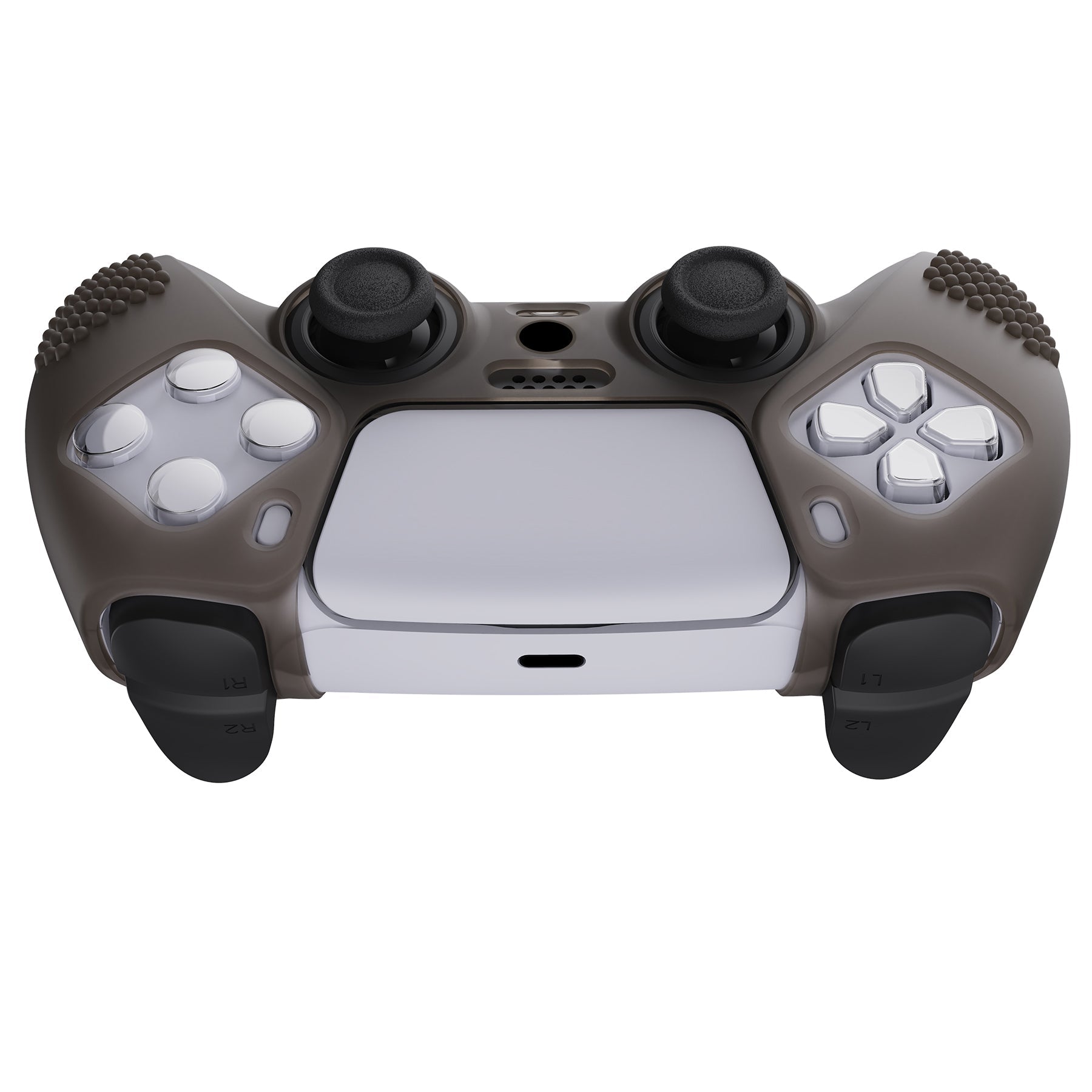 PlayVital 3D Studded Edition Anti-Slip Silicone Cover Skin with Thumb Grip Caps for PS5 Wireless Controller - Clear Black - TDPF013 PlayVital