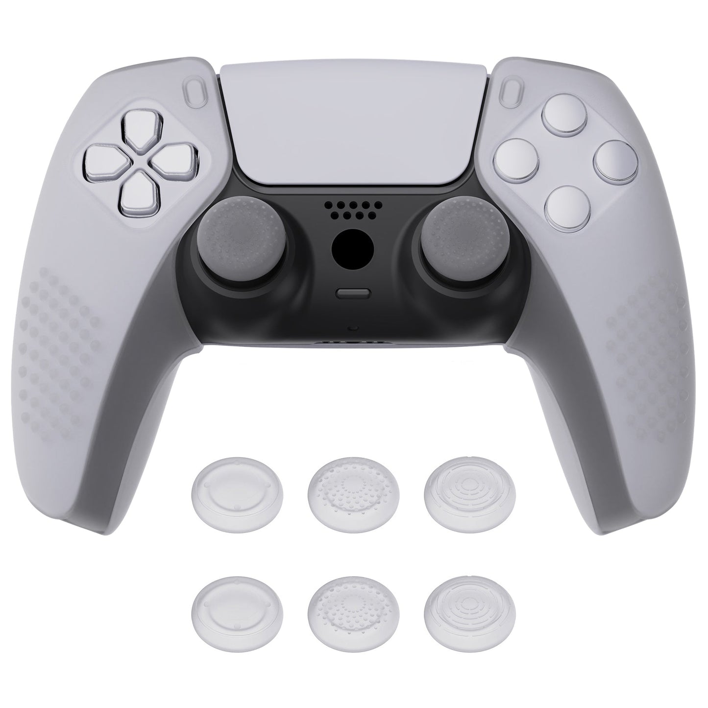 PlayVital 3D Studded Edition Anti-Slip Silicone Cover Skin with Thumb Grip Caps for PS5 Wireless Controller, Compatible with Charging Station - Clear White  - TDPF026 PlayVital