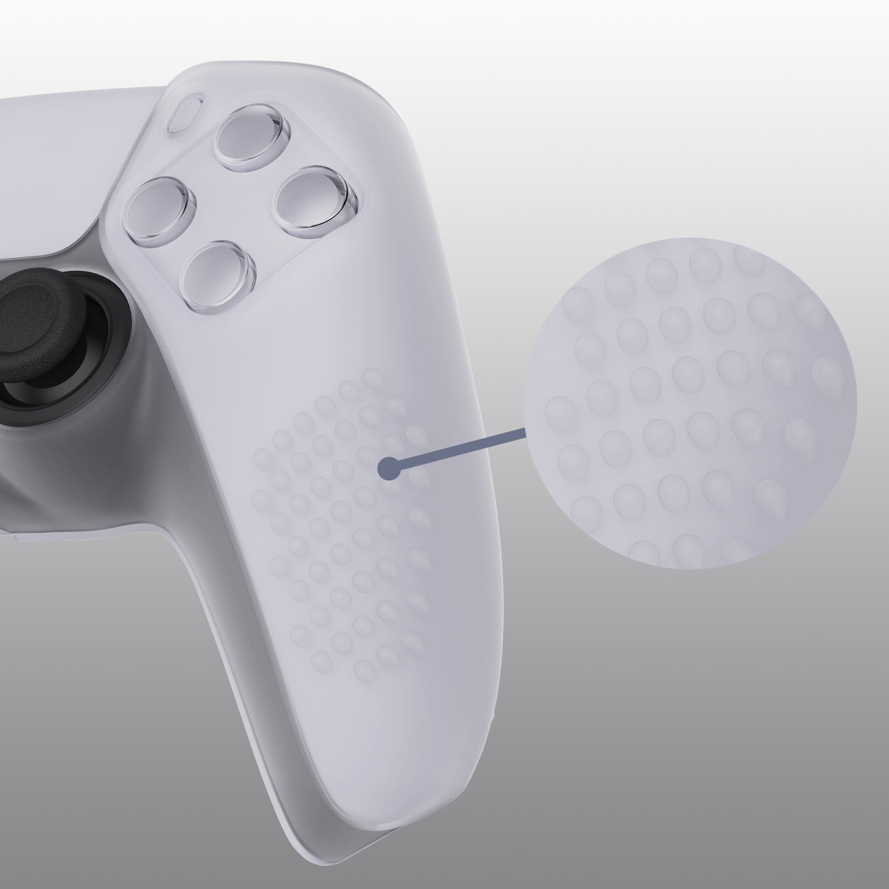 PlayVital 3D Studded Edition Anti-Slip Silicone Cover Skin with Thumb Grip Caps for PS5 Wireless Controller - Clear White - TDPF012 PlayVital