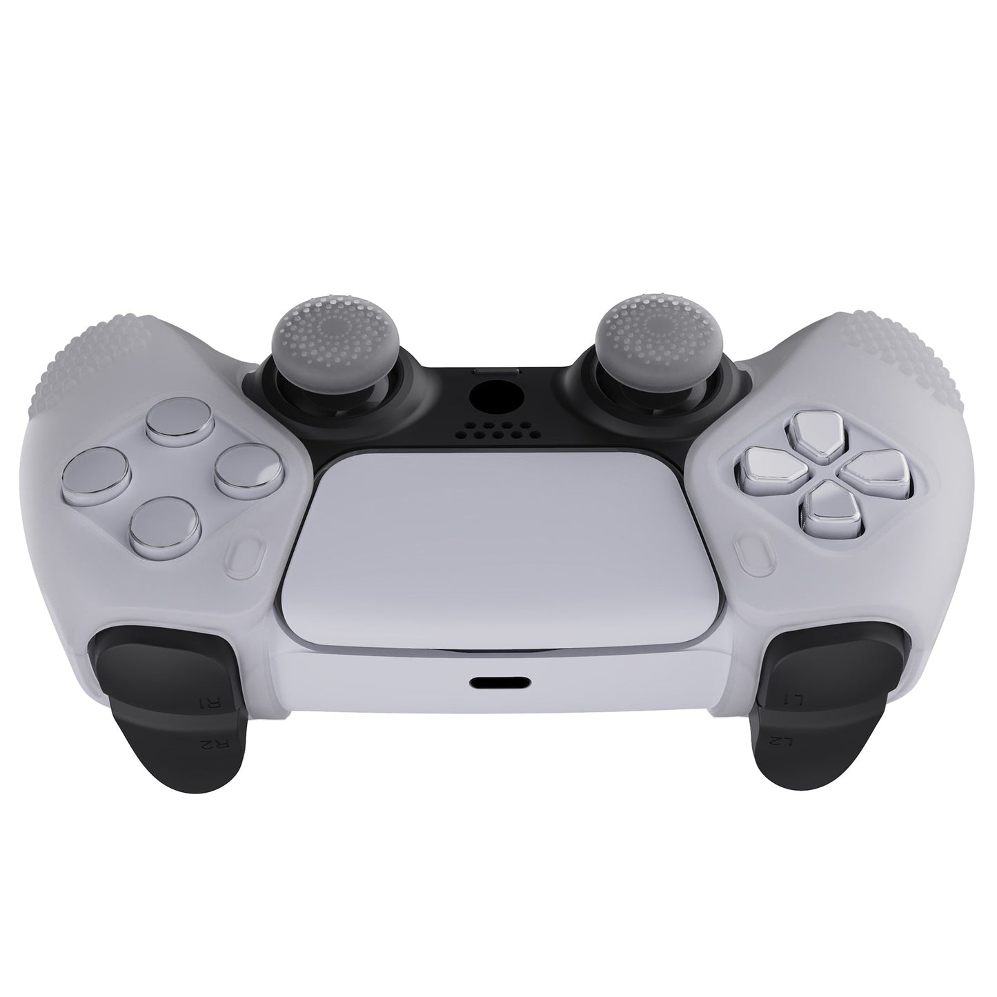 PlayVital 3D Studded Edition Anti-Slip Silicone Cover Skin with Thumb Grip Caps for PS5 Wireless Controller, Compatible with Charging Station - Clear White  - TDPF026 PlayVital