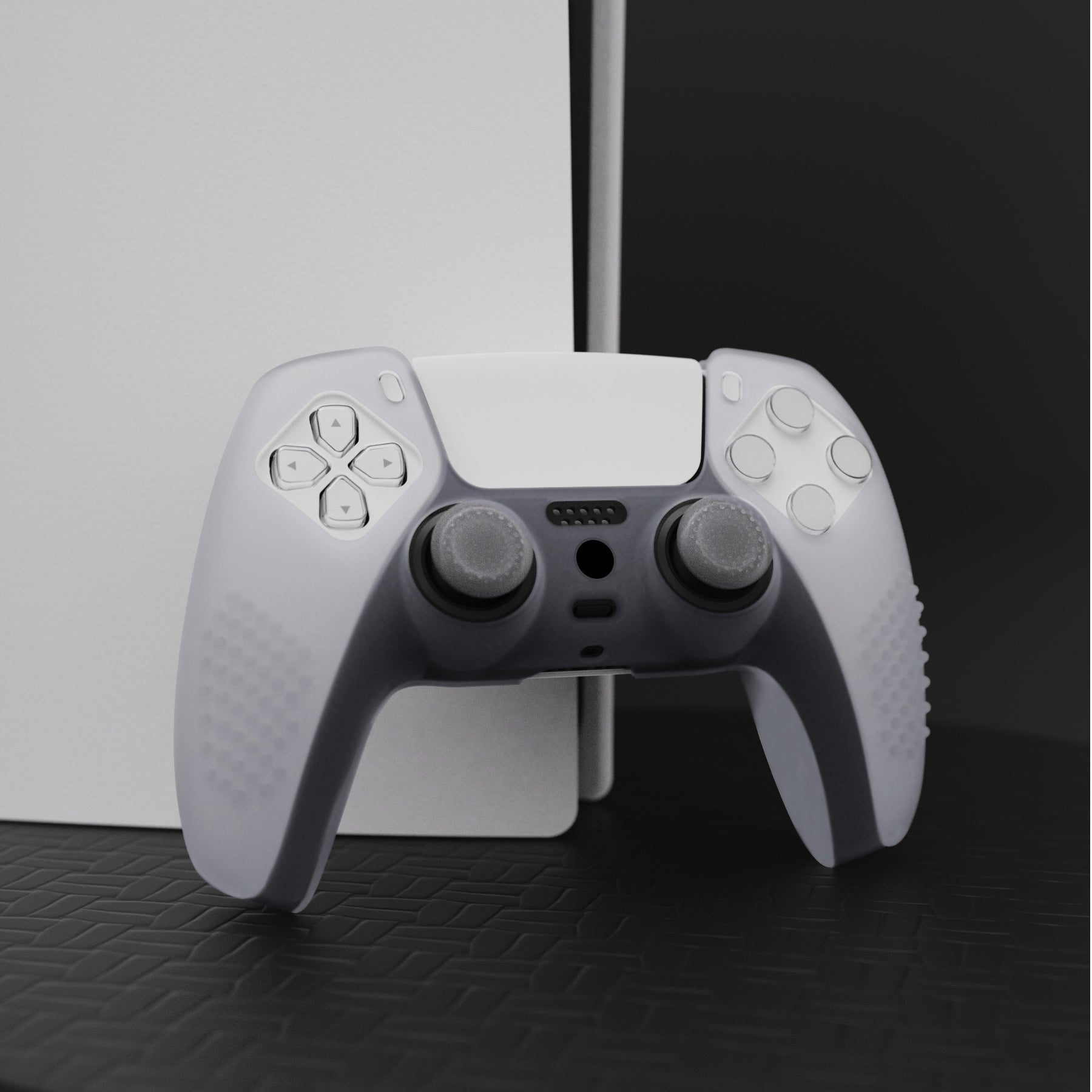 PlayVital 3D Studded Edition Anti-Slip Silicone Cover Skin with Thumb Grip Caps for PS5 Wireless Controller - Clear White - TDPF012 PlayVital