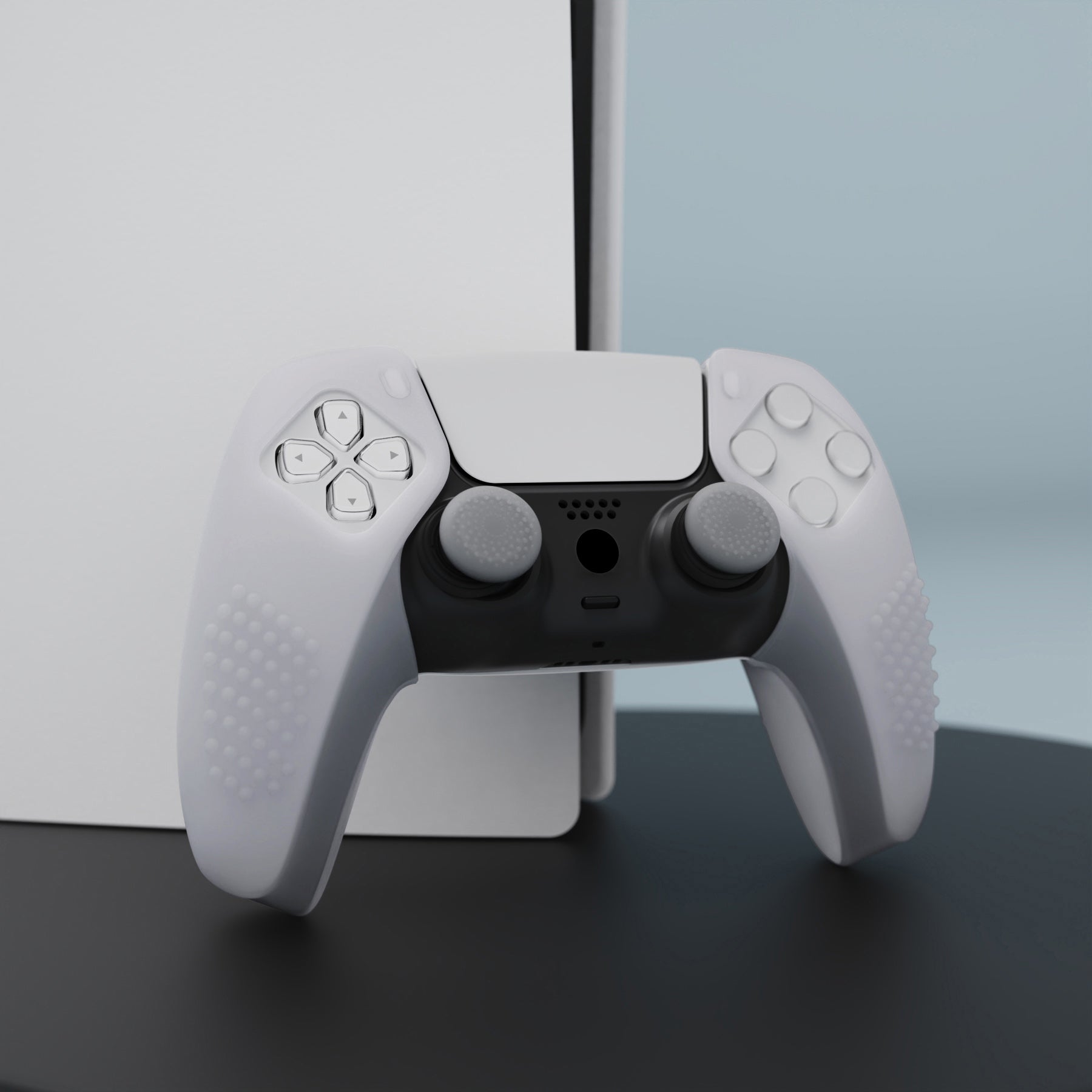 PlayVital 3D Studded Edition Anti-Slip Silicone Cover Skin with Thumb Grip Caps for PS5 Wireless Controller, Compatible with Charging Station - Clear White  - TDPF026 PlayVital