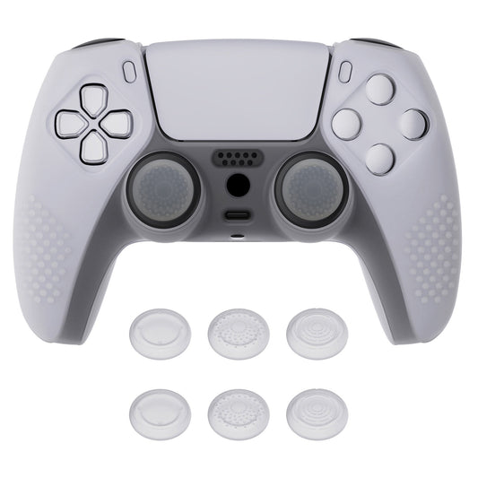 PlayVital 3D Studded Edition Anti-Slip Silicone Cover Skin with Thumb Grip Caps for PS5 Wireless Controller - Clear White - TDPF012 PlayVital