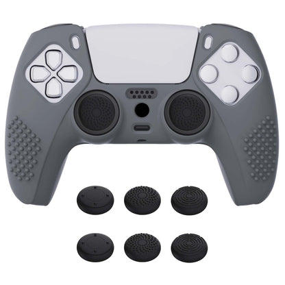 PlayVital 3D Studded Edition Anti-Slip Silicone Cover Skin with Thumb Grip Caps for PS5 Wireless Controller - Gray - TDPF006 PlayVital