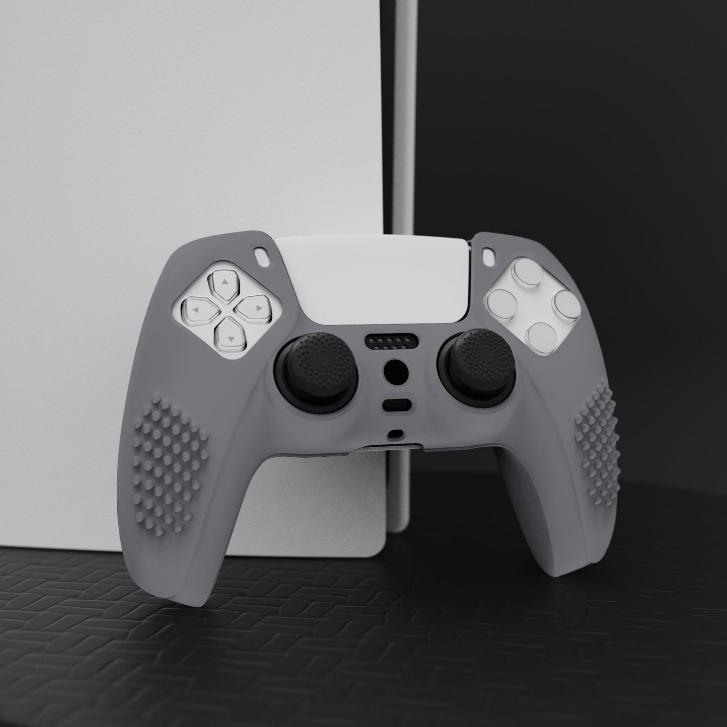 PlayVital 3D Studded Edition Anti-Slip Silicone Cover Skin with Thumb Grip Caps for PS5 Wireless Controller - Gray - TDPF006 PlayVital