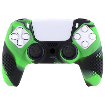 PlayVital 3D Studded Edition Anti-Slip Silicone Cover Skin with Thumb Grip Caps for PS5 Wireless Controller - Green & Black - TDPF024 PlayVital