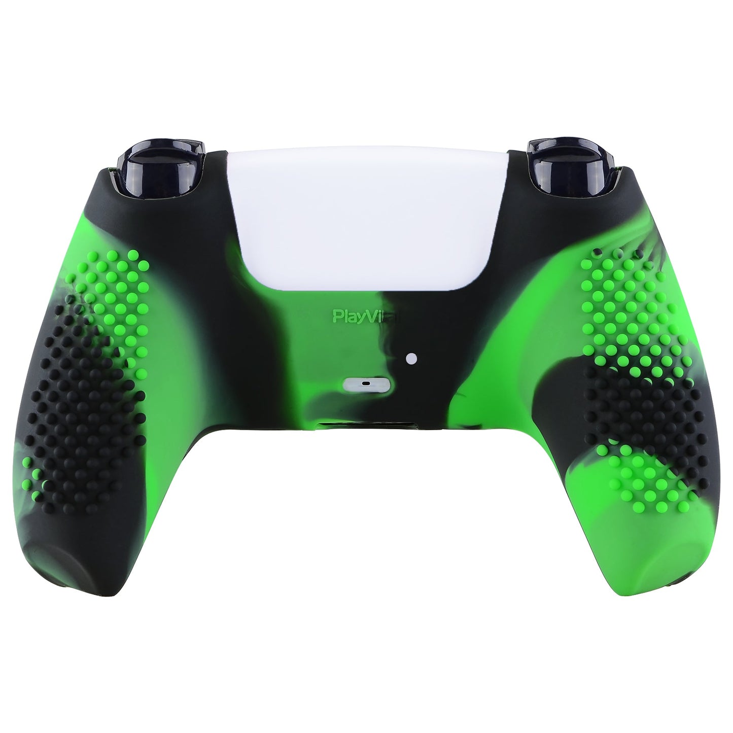 PlayVital 3D Studded Edition Anti-Slip Silicone Cover Skin with Thumb Grip Caps for PS5 Wireless Controller - Green & Black - TDPF024 PlayVital