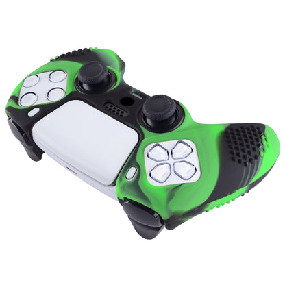 PlayVital 3D Studded Edition Anti-Slip Silicone Cover Skin with Thumb Grip Caps for PS5 Wireless Controller - Green & Black - TDPF024 PlayVital