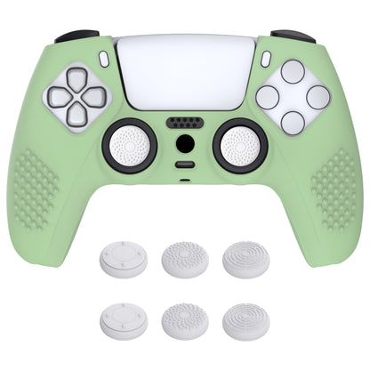 PlayVital 3D Studded Edition Anti-Slip Silicone Cover Skin with Thumb Grip Caps for PS5 Wireless Controller - Matcha Green - TDPF028 PlayVital