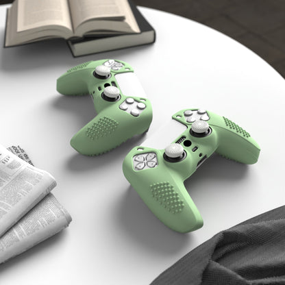 PlayVital 3D Studded Edition Anti-Slip Silicone Cover Skin with Thumb Grip Caps for PS5 Wireless Controller - Matcha Green - TDPF028 PlayVital