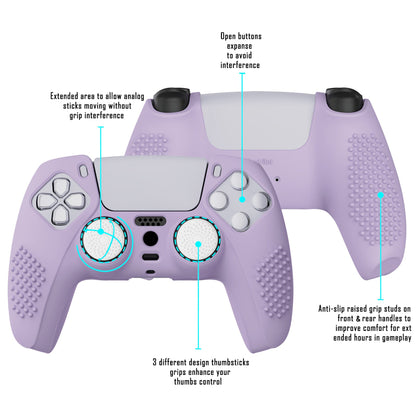 PlayVital 3D Studded Edition Anti-Slip Silicone Cover Skin with Thumb Grip Caps for PS5 Wireless Controller - Mauve Purple - TDPF009 PlayVital