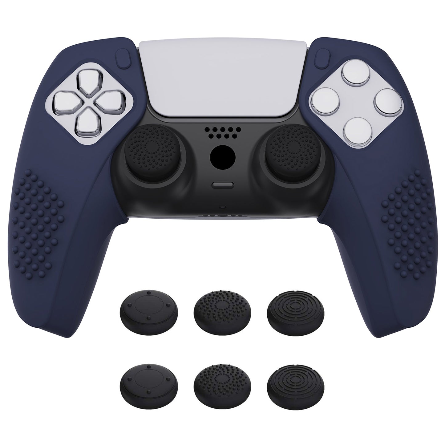 PlayVital 3D Studded Edition Anti-Slip Silicone Cover Skin with Thumb Grip Caps for PS5 Wireless Controller, Compatible with Charging Station - Midnight Blue - TDPF019 PlayVital