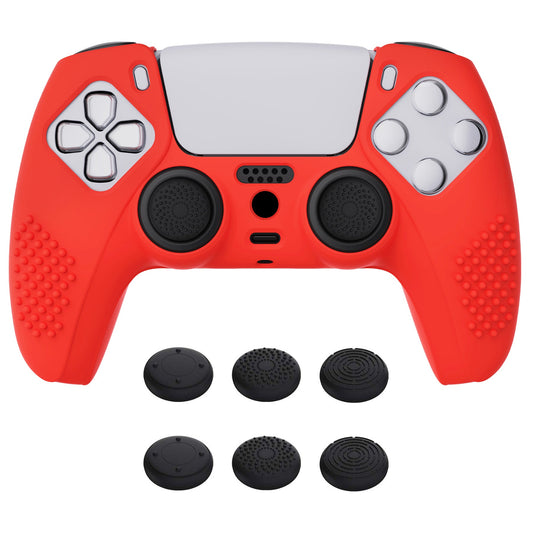 PlayVital 3D Studded Edition Anti-Slip Silicone Cover Skin with Thumb Grip Caps for PS5 Wireless Controller - Passion red - TDPF014 PlayVital