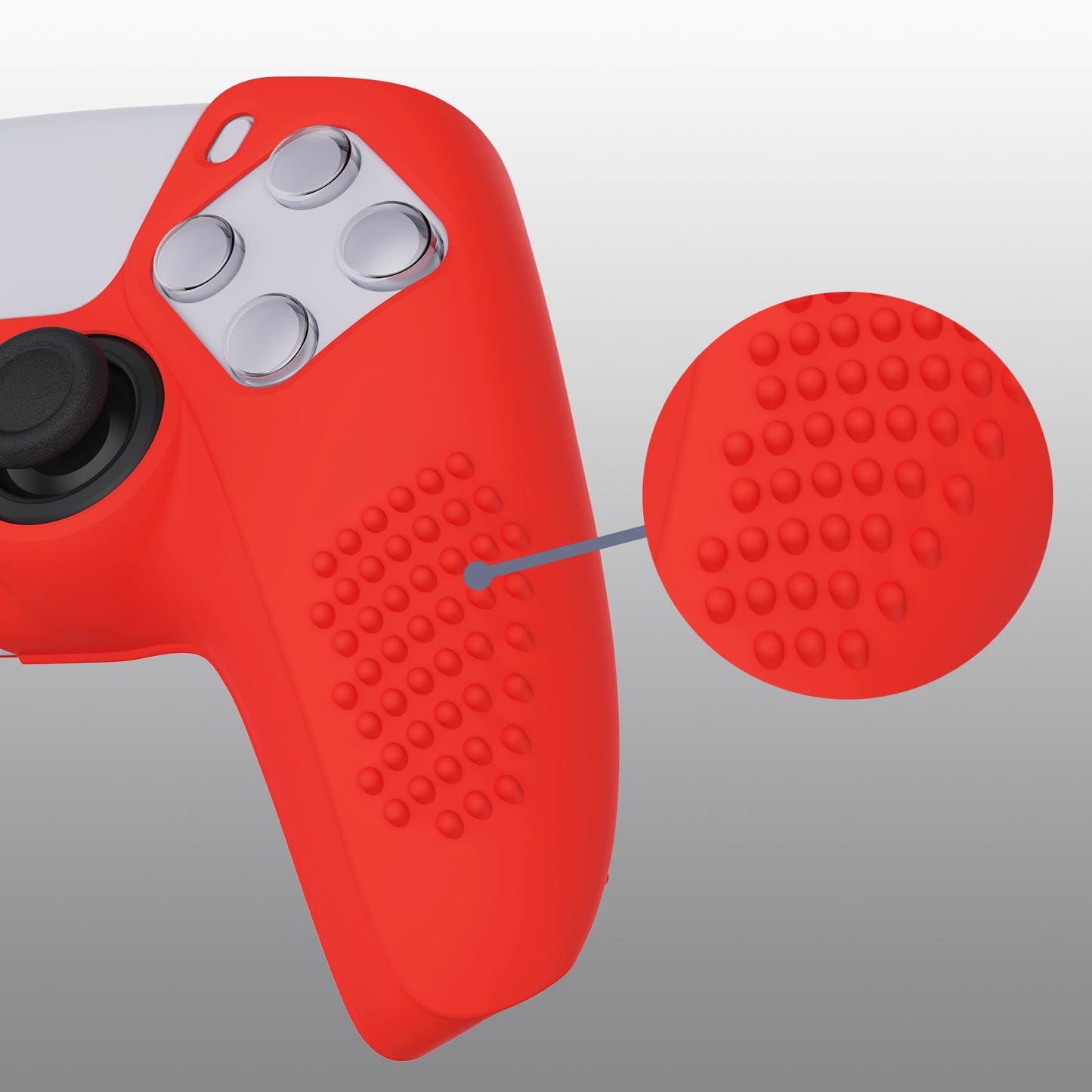 PlayVital 3D Studded Edition Anti-Slip Silicone Cover Skin with Thumb Grip Caps for PS5 Wireless Controller - Passion red - TDPF014 PlayVital