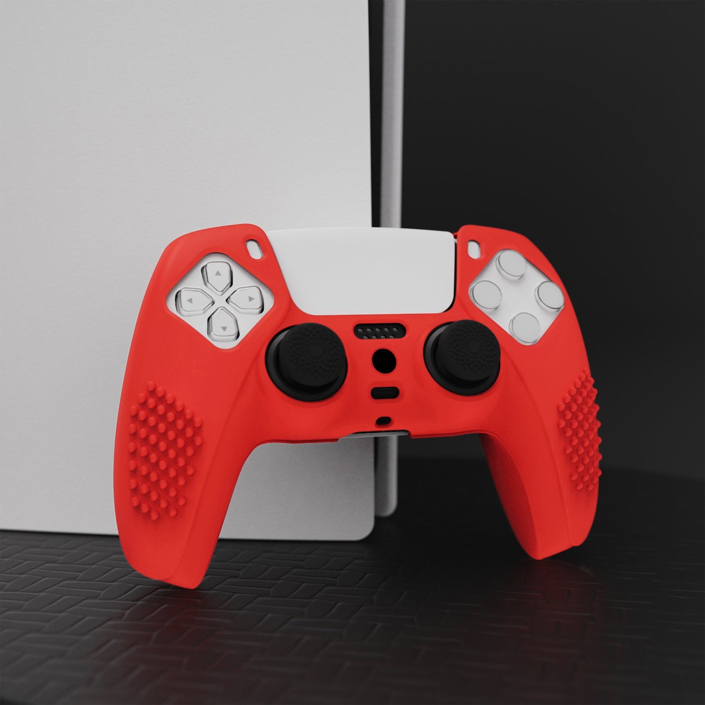 PlayVital 3D Studded Edition Anti-Slip Silicone Cover Skin with Thumb Grip Caps for PS5 Wireless Controller - Passion red - TDPF014 PlayVital