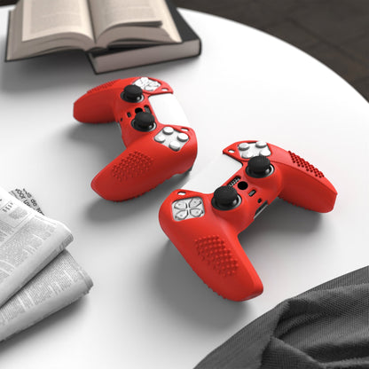 PlayVital 3D Studded Edition Anti-Slip Silicone Cover Skin with Thumb Grip Caps for PS5 Wireless Controller - Passion red - TDPF014 PlayVital