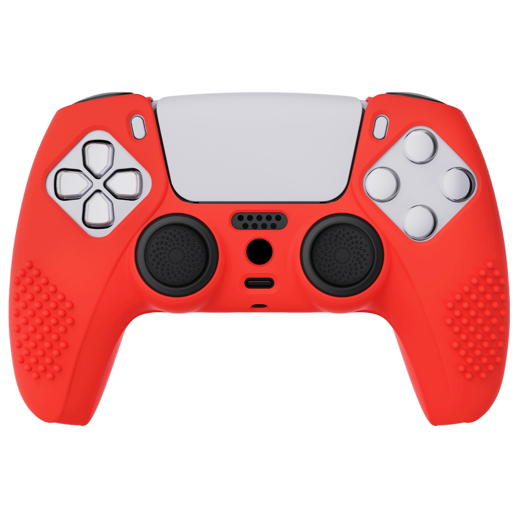 PlayVital 3D Studded Edition Anti-Slip Silicone Cover Skin with Thumb Grip Caps for PS5 Wireless Controller - Passion red - TDPF014 PlayVital