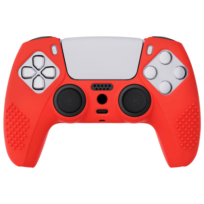 PlayVital 3D Studded Edition Anti-Slip Silicone Cover Skin with Thumb Grip Caps for PS5 Wireless Controller - Passion red - TDPF014 PlayVital