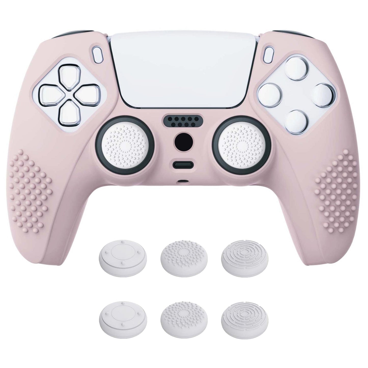 PlayVital 3D Studded Edition Anti-Slip Silicone Cover Skin with Thumb Grip Caps for PS5 Wireless Controller - Pink - TDPF005 PlayVital