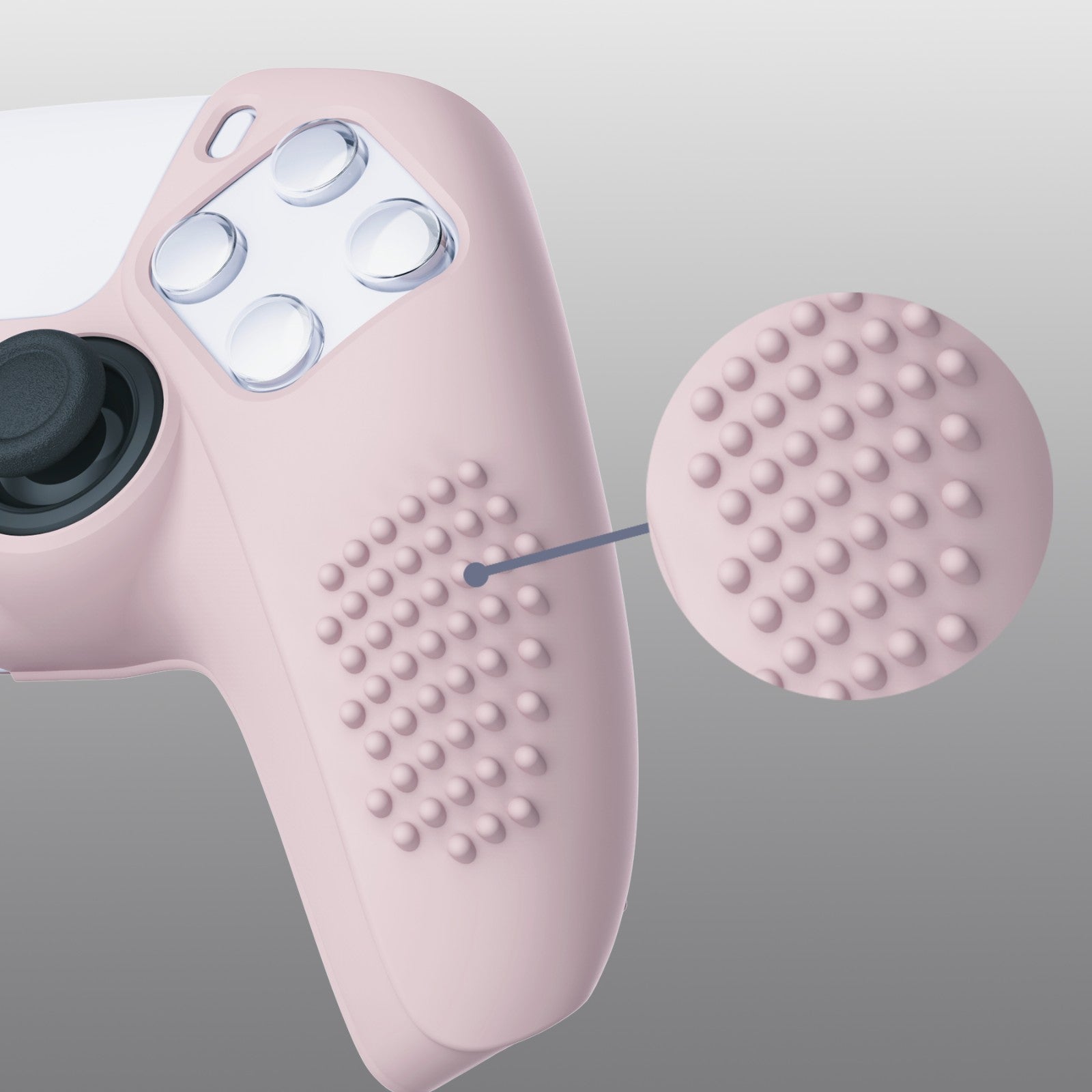 PlayVital 3D Studded Edition Anti-Slip Silicone Cover Skin with Thumb Grip Caps for PS5 Wireless Controller - Pink - TDPF005 PlayVital