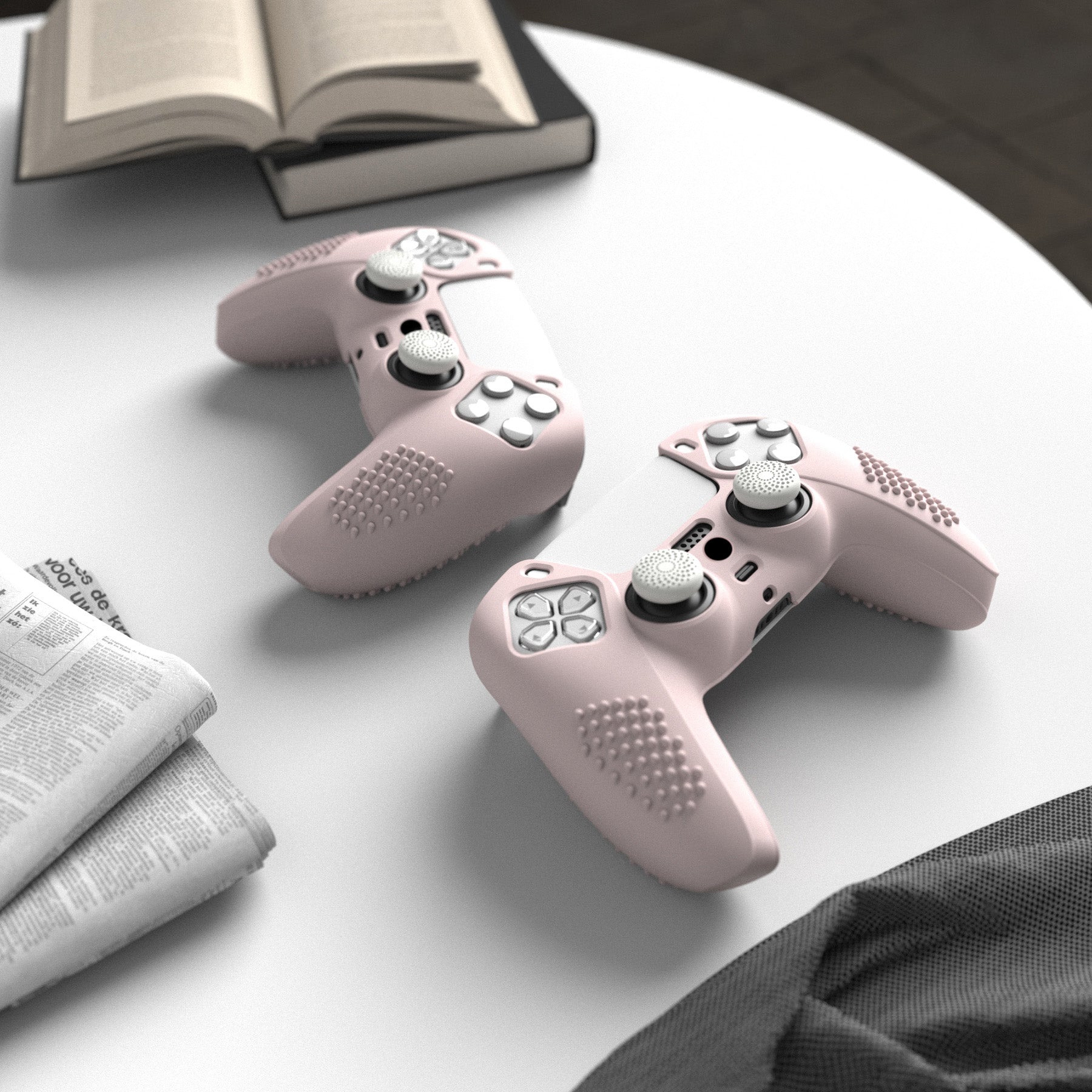 PlayVital 3D Studded Edition Anti-Slip Silicone Cover Skin with Thumb Grip Caps for PS5 Wireless Controller - Pink - TDPF005 PlayVital