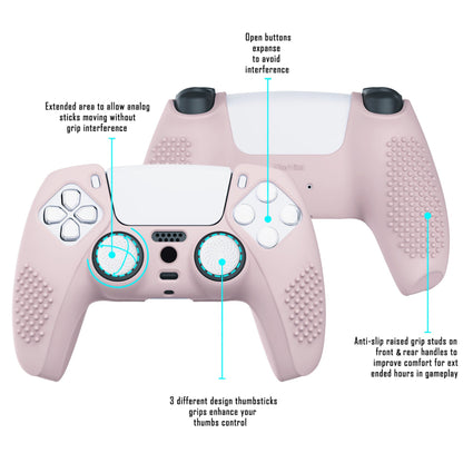 PlayVital 3D Studded Edition Anti-Slip Silicone Cover Skin with Thumb Grip Caps for PS5 Wireless Controller - Pink - TDPF005 PlayVital