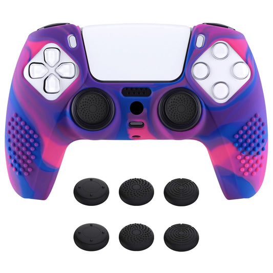 PlayVital 3D Studded Edition Anti-Slip Silicone Cover Skin with Thumb Grip Caps for PS5 Wireless Controller - Pink & Purple & Blue - TDPF021 PlayVital