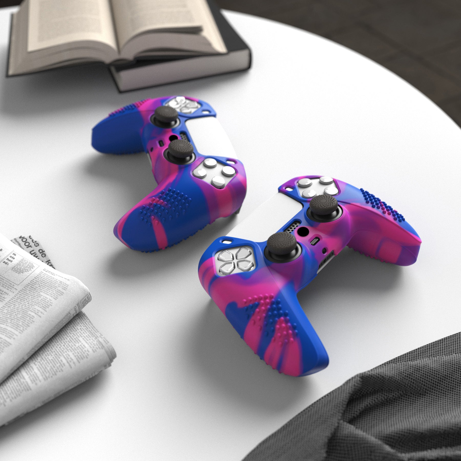 PlayVital 3D Studded Edition Anti-Slip Silicone Cover Skin with Thumb Grip Caps for PS5 Wireless Controller - Pink & Purple & Blue - TDPF021 PlayVital