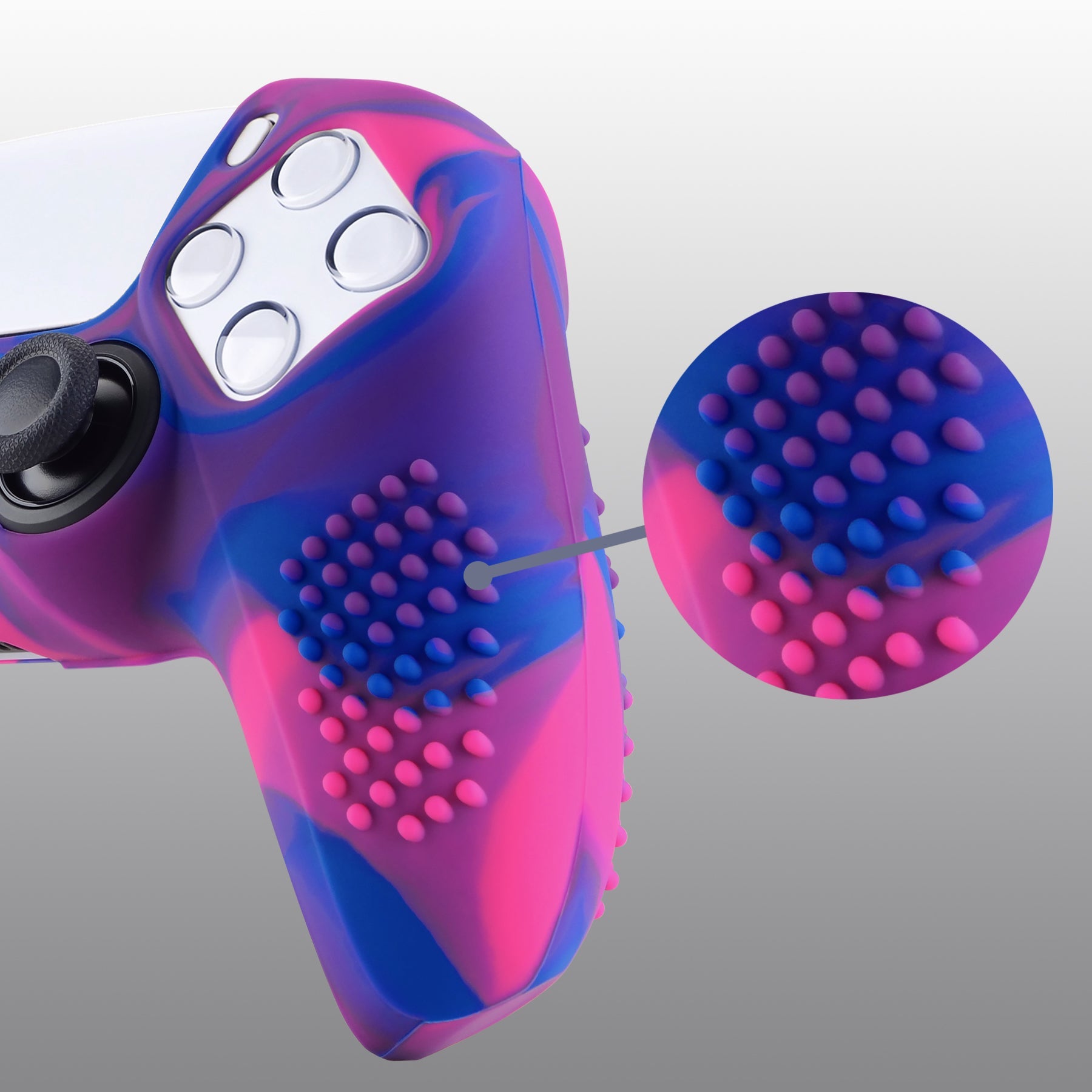 PlayVital 3D Studded Edition Anti-Slip Silicone Cover Skin with Thumb Grip Caps for PS5 Wireless Controller - Pink & Purple & Blue - TDPF021 PlayVital