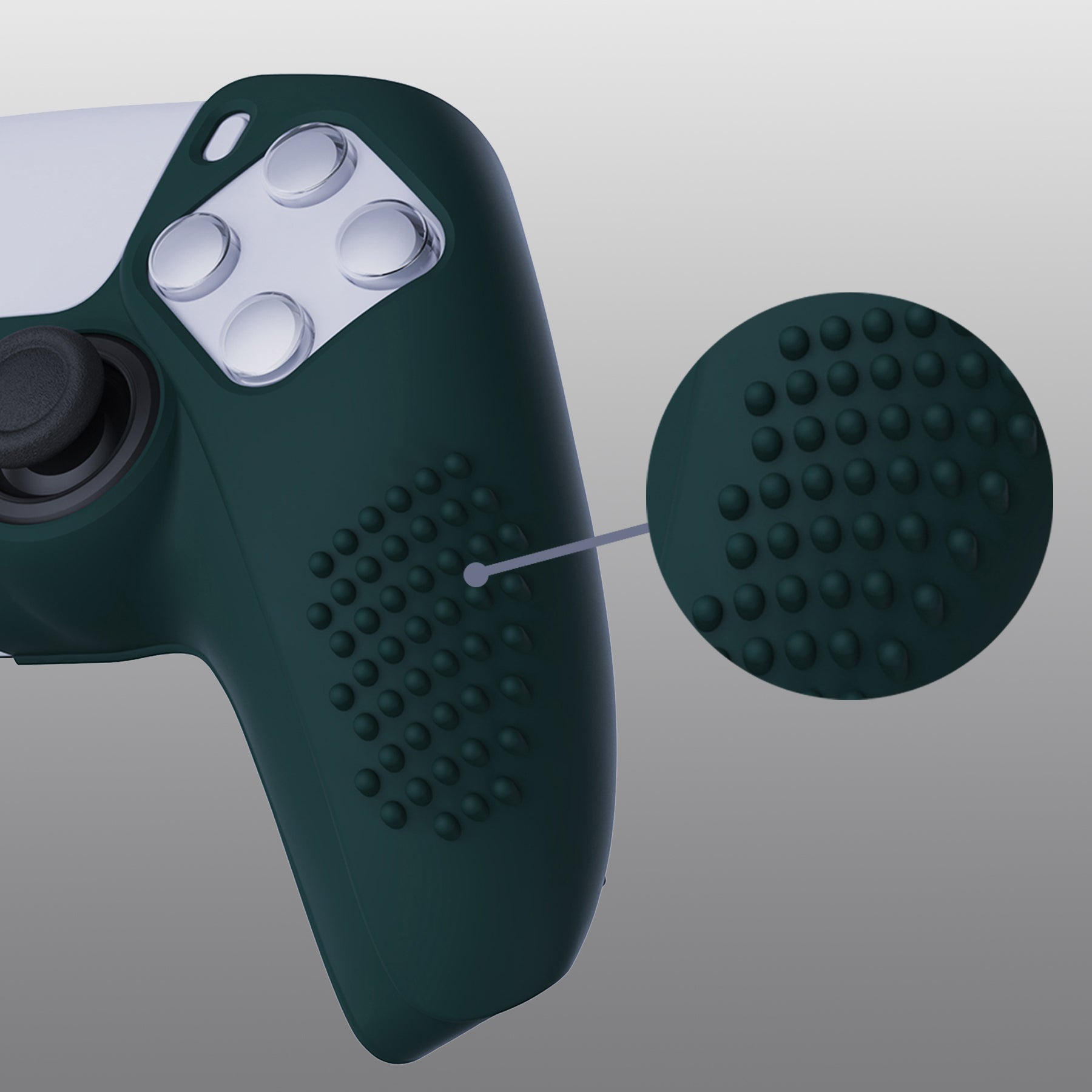 PlayVital 3D Studded Edition Anti-Slip Silicone Cover Skin with Thumb Grip Caps for PS5 Wireless Controller - Racing Green - TDPF004 PlayVital