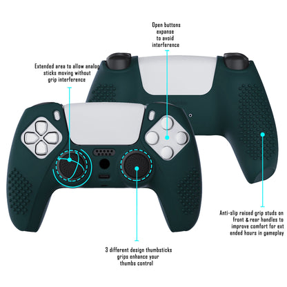 PlayVital 3D Studded Edition Anti-Slip Silicone Cover Skin with Thumb Grip Caps for PS5 Wireless Controller - Racing Green - TDPF004 PlayVital