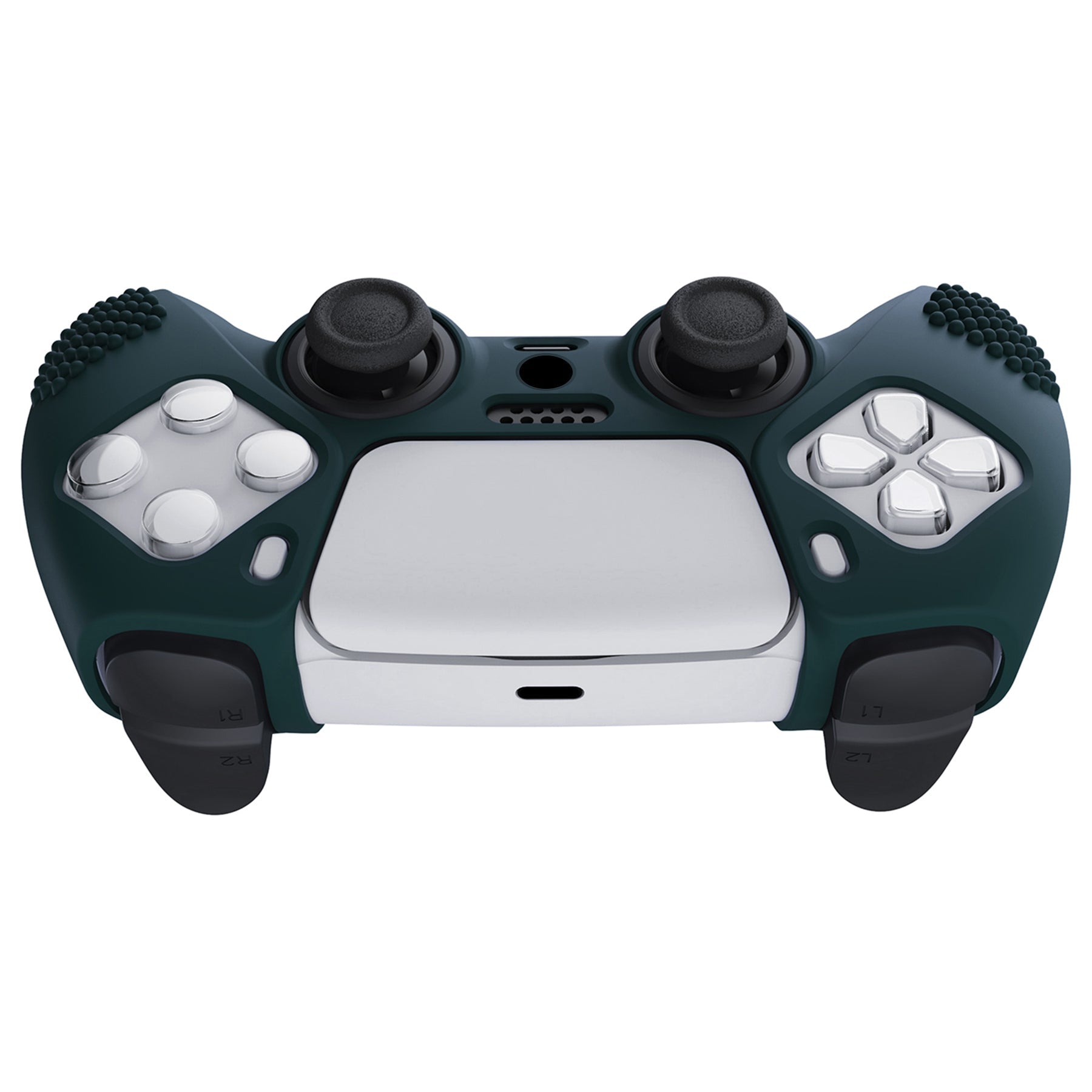 PlayVital 3D Studded Edition Anti-Slip Silicone Cover Skin with Thumb Grip Caps for PS5 Wireless Controller - Racing Green - TDPF004 PlayVital