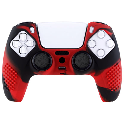 PlayVital 3D Studded Edition Anti-Slip Silicone Cover Skin with Thumb Grip Caps for PS5 Wireless Controller - Red & Black - TDPF022 PlayVital