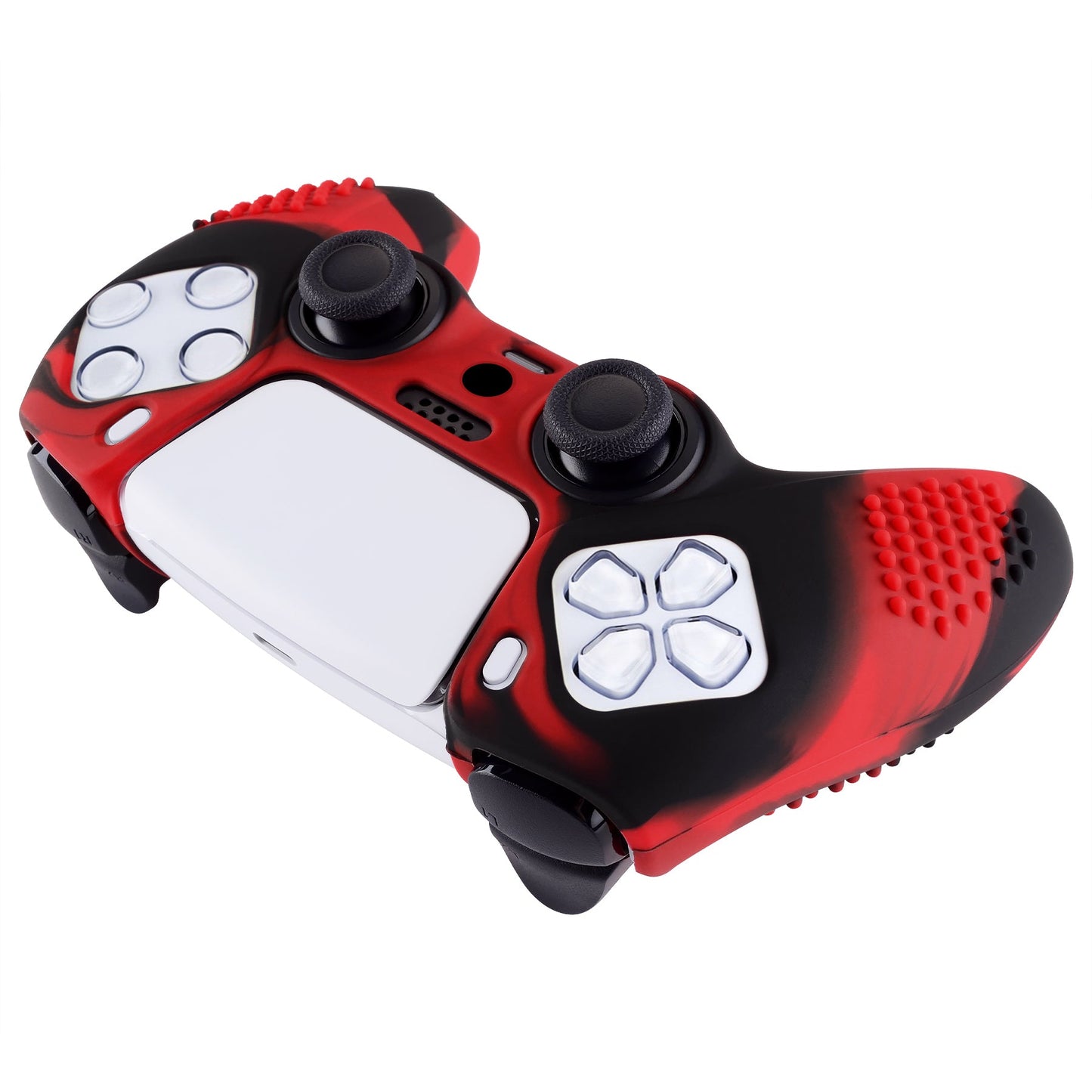 PlayVital 3D Studded Edition Anti-Slip Silicone Cover Skin with Thumb Grip Caps for PS5 Wireless Controller - Red & Black - TDPF022 PlayVital