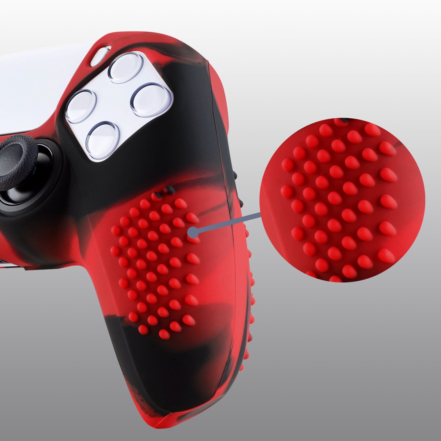 PlayVital 3D Studded Edition Anti-Slip Silicone Cover Skin with Thumb Grip Caps for PS5 Wireless Controller - Red & Black - TDPF022 PlayVital