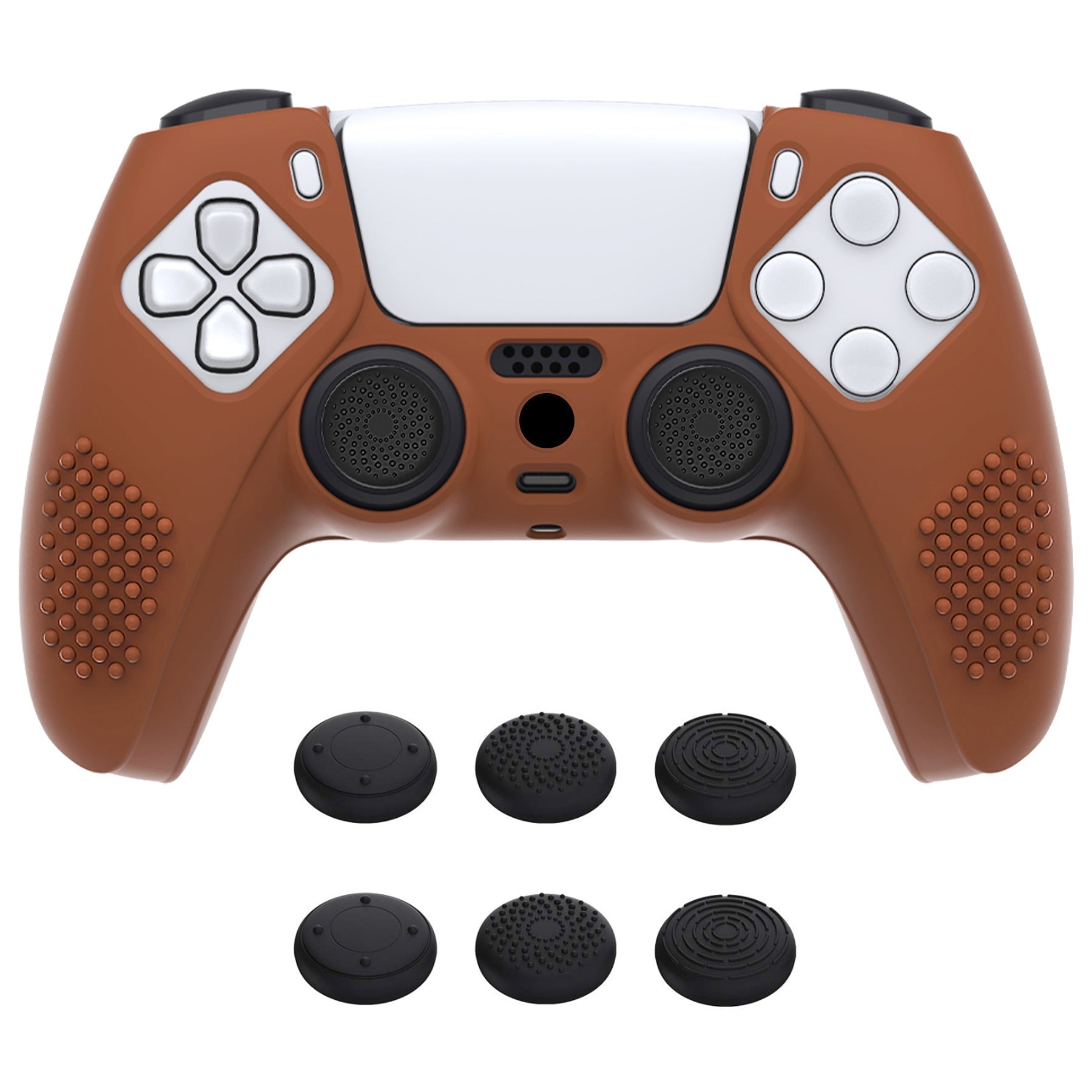 PlayVital 3D Studded Edition Anti-Slip Silicone Cover Skin with Thumb Grip Caps for PS5 Wireless Controller - Signal Brown - TDPF032 PlayVital