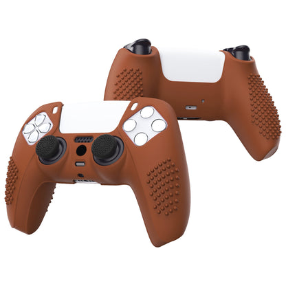 PlayVital 3D Studded Edition Anti-Slip Silicone Cover Skin with Thumb Grip Caps for PS5 Wireless Controller - Signal Brown - TDPF032 PlayVital