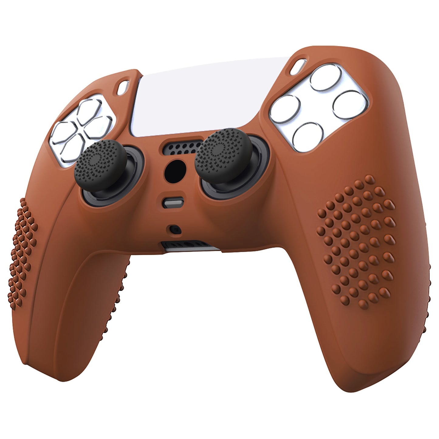 PlayVital 3D Studded Edition Anti-Slip Silicone Cover Skin with Thumb Grip Caps for PS5 Wireless Controller - Signal Brown - TDPF032 PlayVital