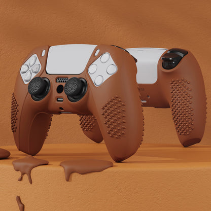 PlayVital 3D Studded Edition Anti-Slip Silicone Cover Skin with Thumb Grip Caps for PS5 Wireless Controller - Signal Brown - TDPF032 PlayVital