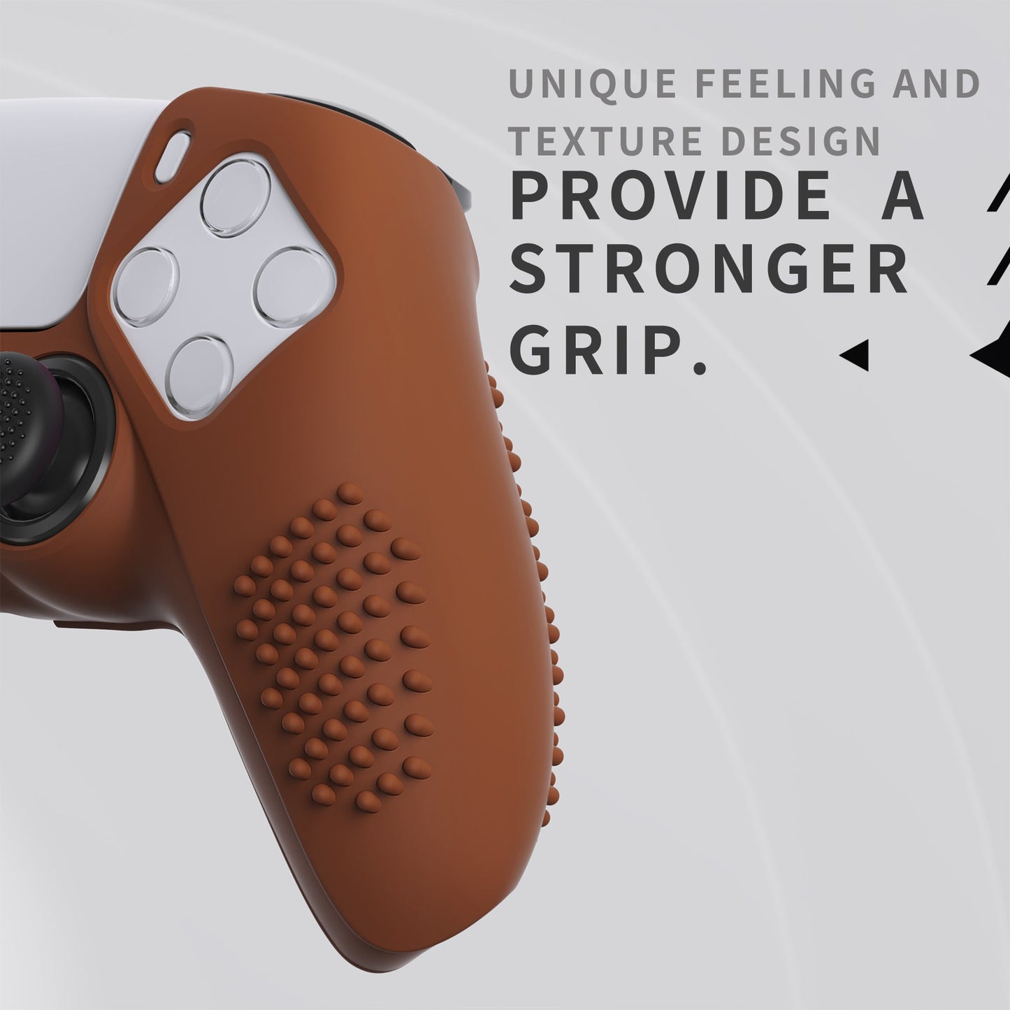 PlayVital 3D Studded Edition Anti-Slip Silicone Cover Skin with Thumb Grip Caps for PS5 Wireless Controller - Signal Brown - TDPF032 PlayVital