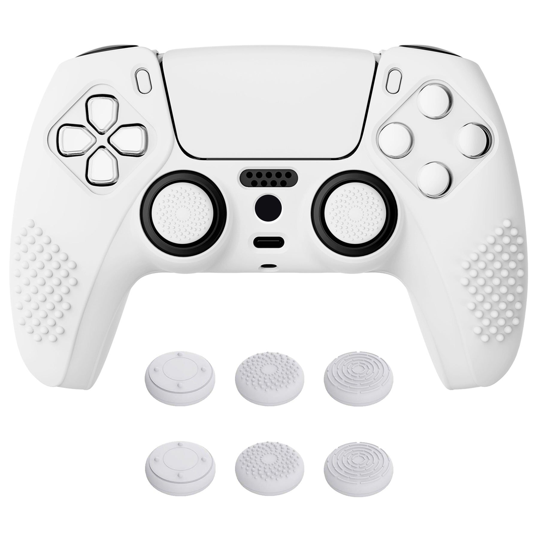 PlayVital 3D Studded Edition Anti-Slip Silicone Cover Skin with Thumb Grip Caps for PS5 Wireless Controller - White - TDPF002 PlayVital