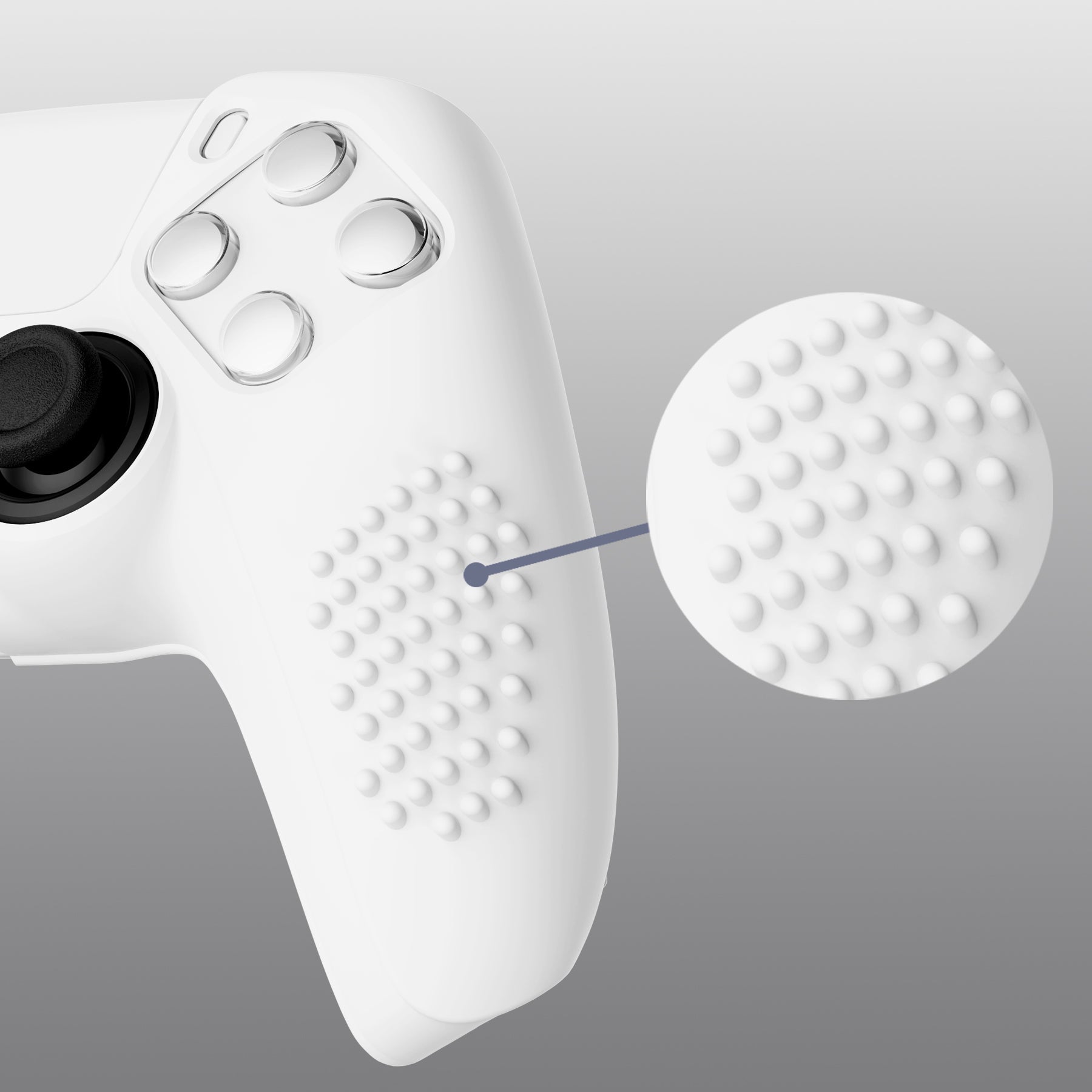 PlayVital 3D Studded Edition Anti-Slip Silicone Cover Skin with Thumb Grip Caps for PS5 Wireless Controller - White - TDPF002 PlayVital