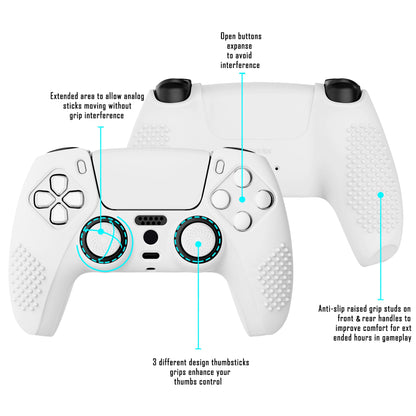 PlayVital 3D Studded Edition Anti-Slip Silicone Cover Skin with Thumb Grip Caps for PS5 Wireless Controller - White - TDPF002 PlayVital