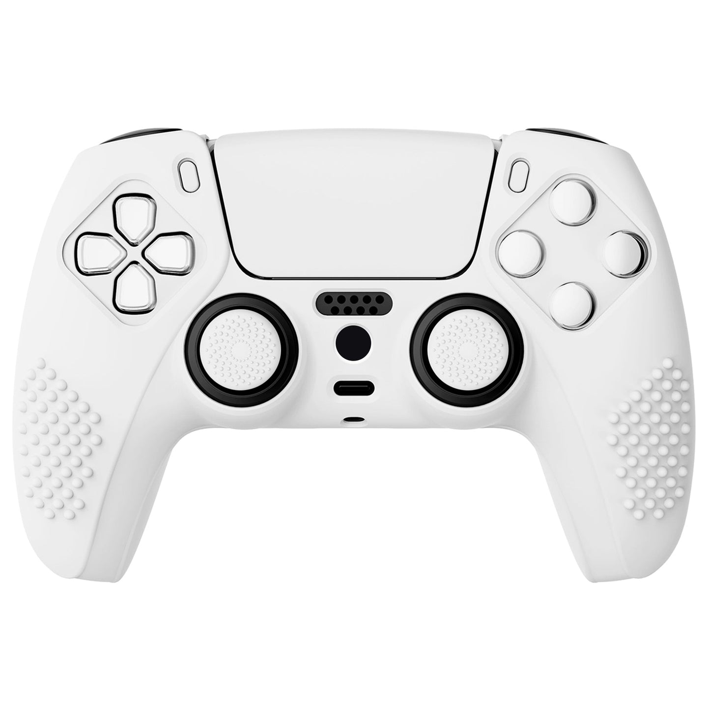 PlayVital 3D Studded Edition Anti-Slip Silicone Cover Skin with Thumb Grip Caps for PS5 Wireless Controller - White - TDPF002 PlayVital