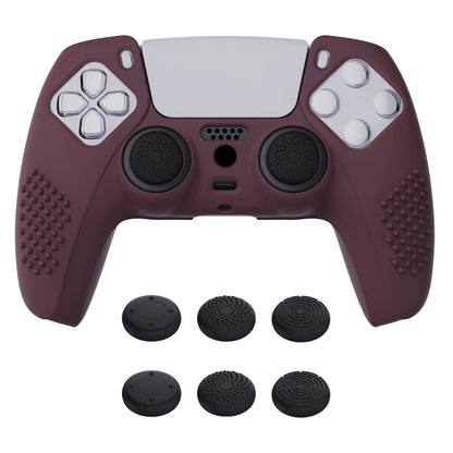 PlayVital 3D Studded Edition Anti-Slip Silicone Cover Skin with Thumb Grip Caps for PS5 Wireless Controller - Wine red - TDPF011 PlayVital